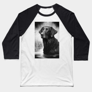 Flatcoated retriver black and white painting Baseball T-Shirt